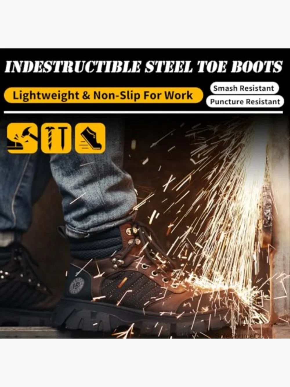 Men's Steel Toe Work Boots Waterproof Safety Construction Boots 6 Inch